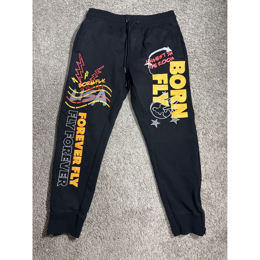 Born Fly Forever Fly Mens Black Graphic Jogger Sweatpants Size M Highest In Room